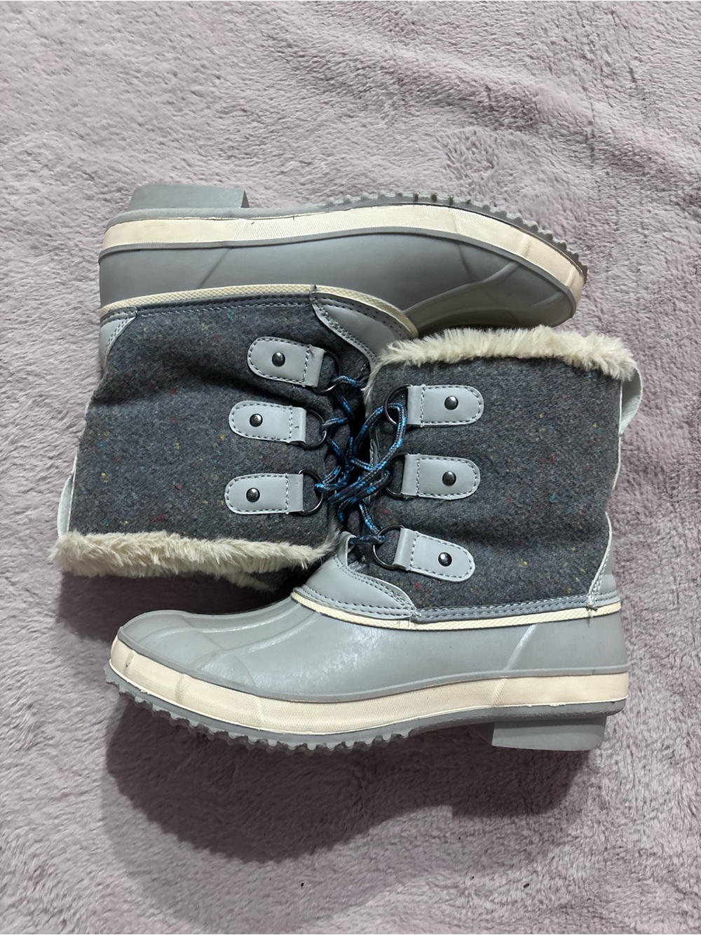 Gray Fur-Trim Winter Duck Boots